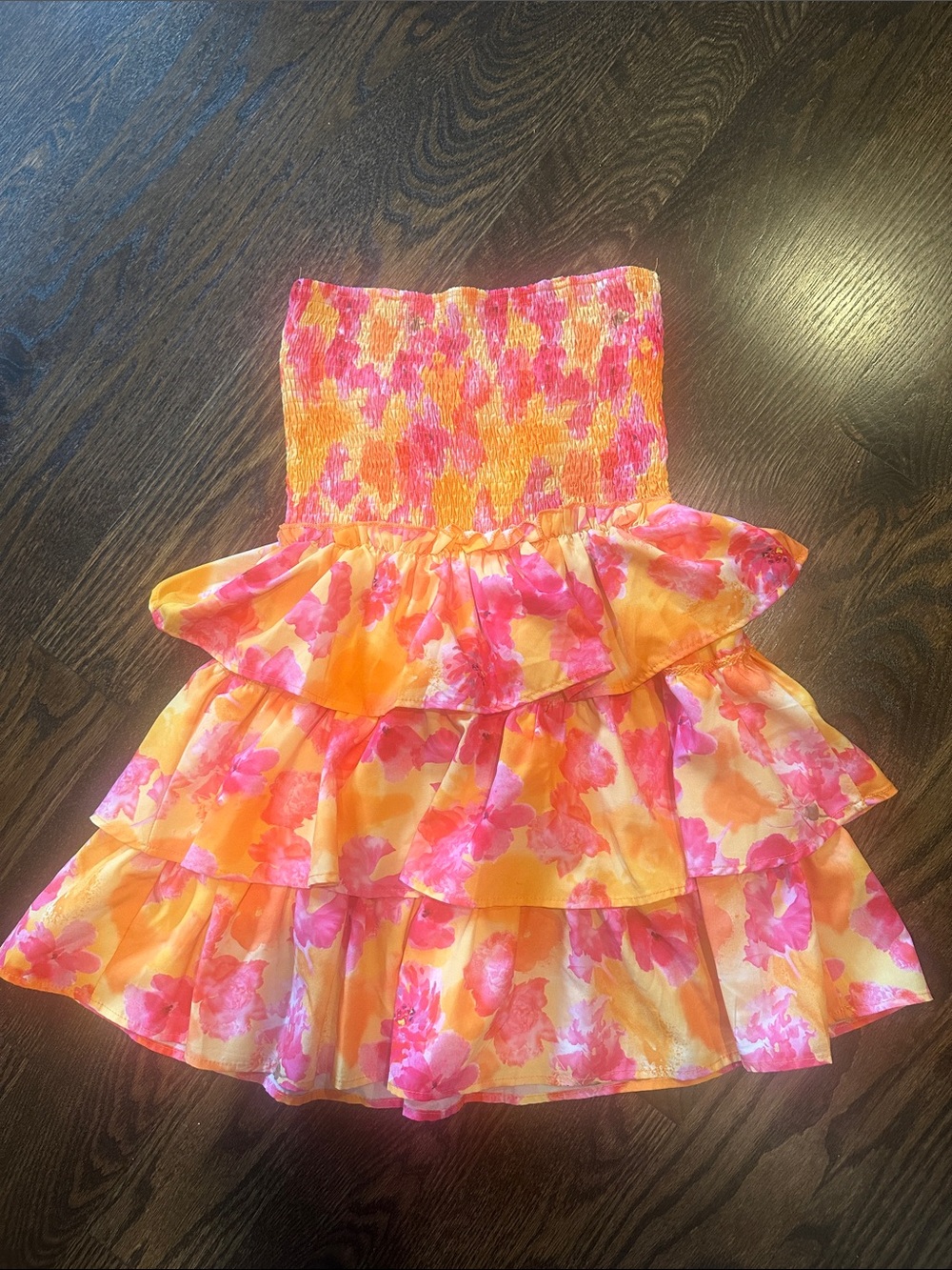 Strapless Ruffled Floral Sundress in Yellow & Pink